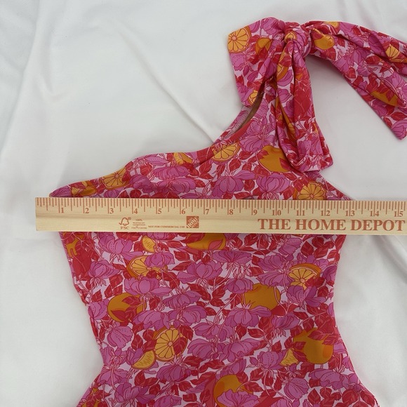 J Crew Women's 4 Bow One-Shoulder One-Piece Swimsuit in Pink Limone Floral Print - Picture 3 of 7